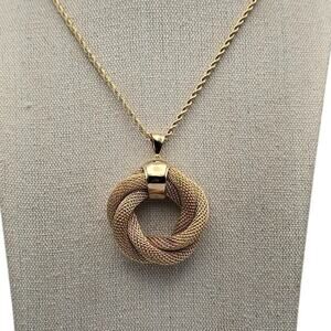 Gold Mesh Knot Textured Pendant Necklace Rope Chain Vintage Elegant Romantic